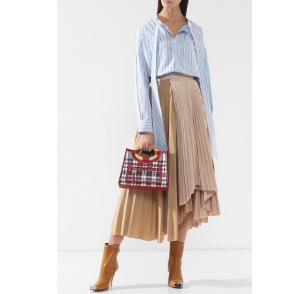 FENDI Vitello Century Wicker Tartan Plaid Woven Small Runaway Shopper Tote